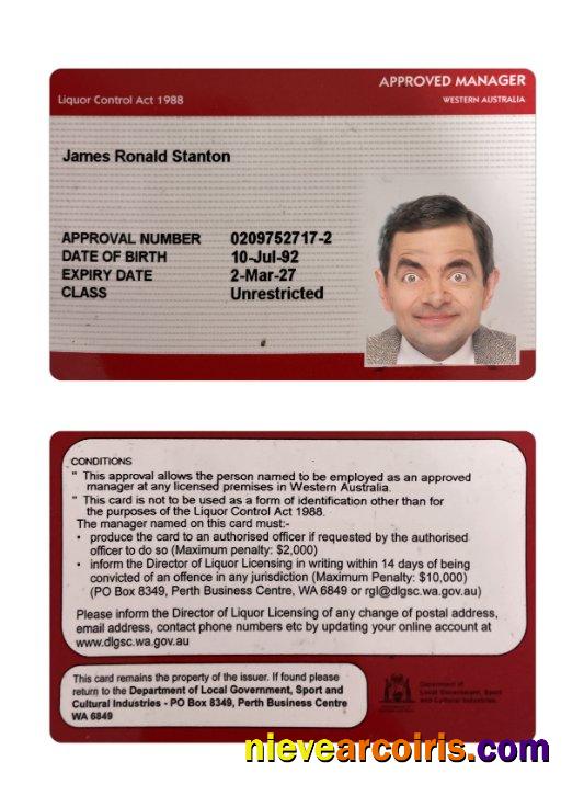 Western Australia approved manager license card